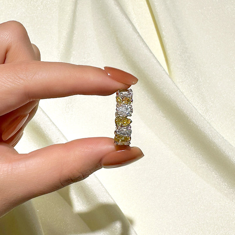 925 Silver White Gold Plated 8ct Pear Cut Color Diamond Band