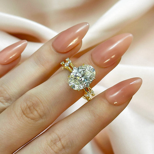 4.5Ct Oval Diamond Ring Set with Thin Band 18K Gold