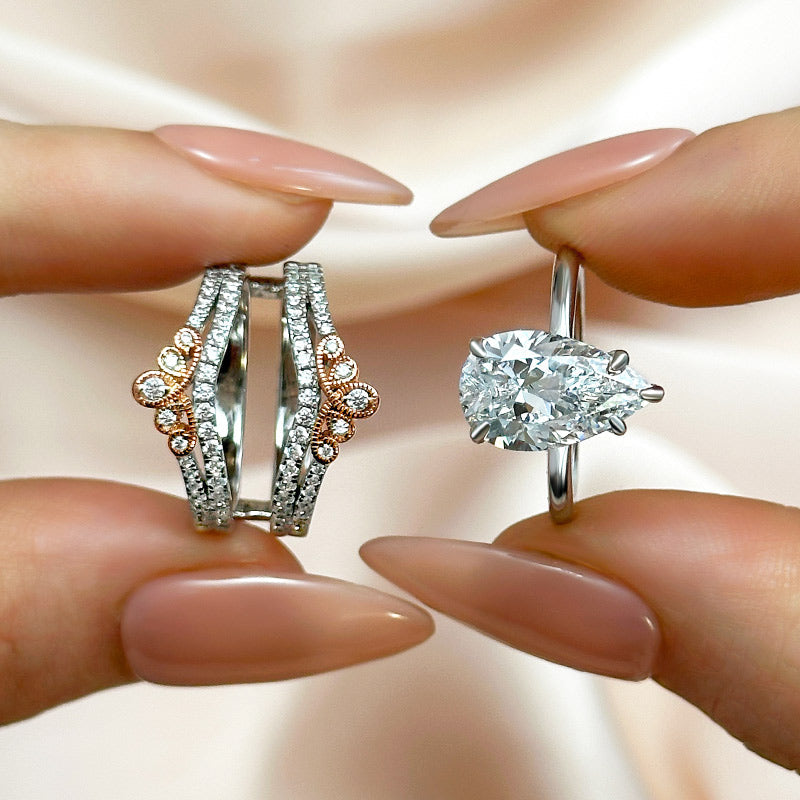 3Ct Pear Cut Simulated Diamond Vintage Two-Tone Bridal Set