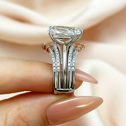 3Ct Pear Cut Simulated Diamond Vintage Two-Tone Bridal Set