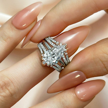 3Ct Pear Cut Simulated Diamond Vintage Two-Tone Bridal Set