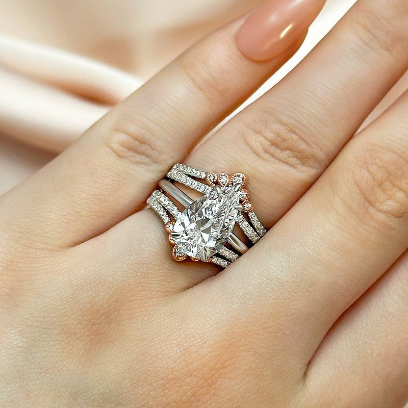 3Ct Pear Cut Simulated Diamond Vintage Two-Tone Bridal Set