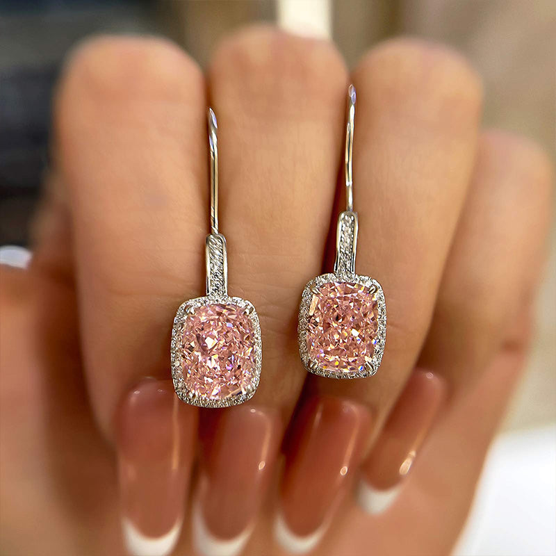 2.5Ct Cushion Cut Paraiba & Pink Diamond Earrings 925 Silver