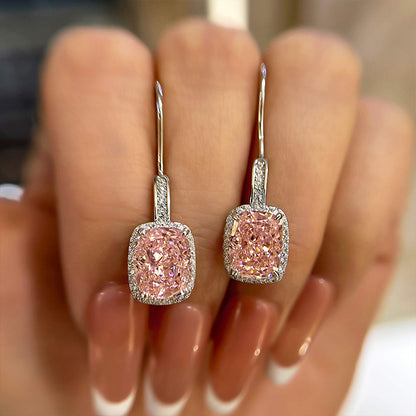 2.5Ct Cushion Cut Paraiba & Pink Diamond Earrings 925 Silver