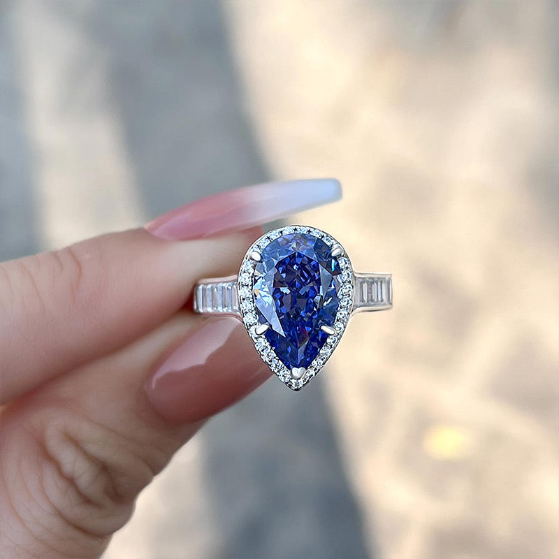 4Ct Pear Cut Aquamarine Ring 925 Silver White Gold