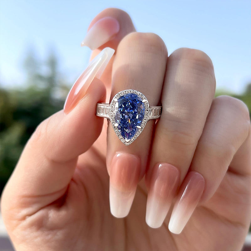 4Ct Pear Cut Aquamarine Ring 925 Silver White Gold