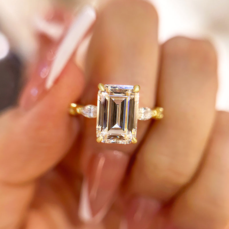 3.5Ct Emerald Cut Three Stone Gold Ring