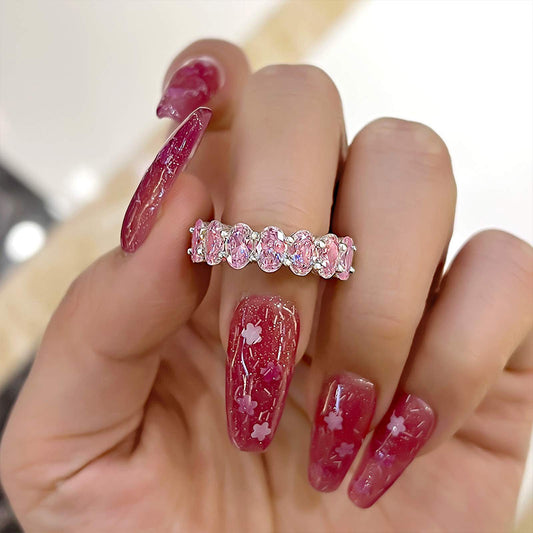 925 Silver White Gold Plated 8.5ct Pink Sapphire Wedding Ring