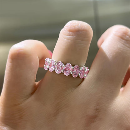 925 Silver White Gold Plated 8.5ct Pink Sapphire Wedding Ring
