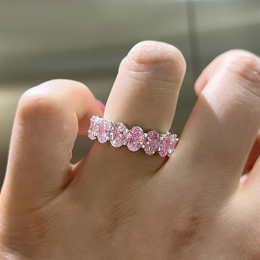 925 Silver White Gold Plated 8.5ct Pink Sapphire Wedding Ring