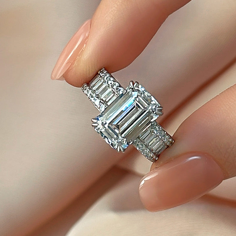 5.0ct Emerald Cut Diamond Wide Band Engagement Ring