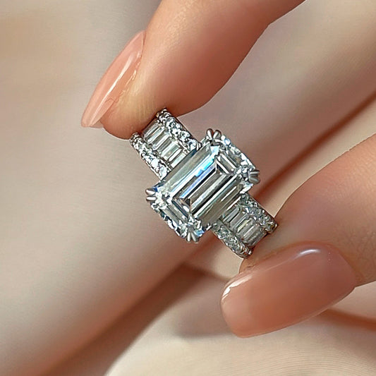 5.0ct Emerald Cut Diamond Wide Band Engagement Ring