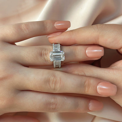 5.0ct Emerald Cut Diamond Wide Band Engagement Ring