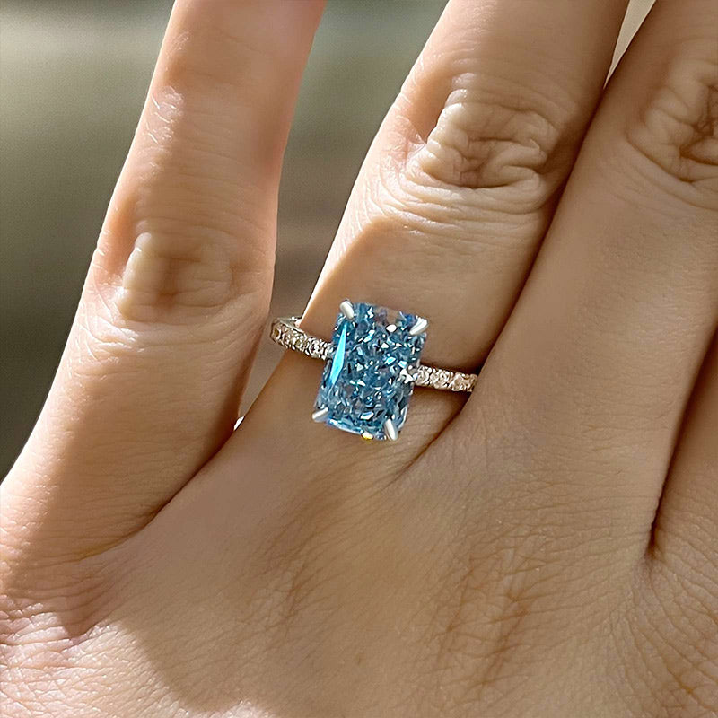 3.5Ct Light Aquamarine Radiant Cut Ring 925 Silver