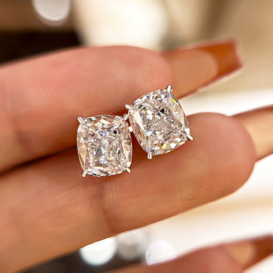2Ct Cushion Cut Diamond Earrings 925 Silver Three Gold Options