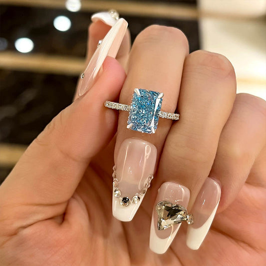 3.5Ct Light Aquamarine Radiant Cut Ring 925 Silver