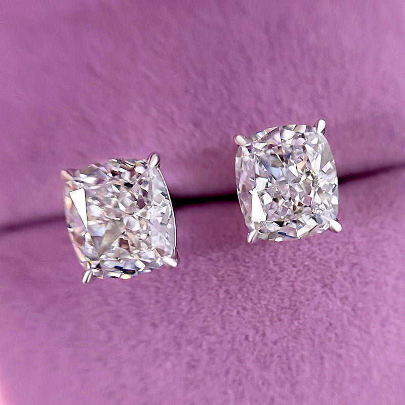 2Ct Cushion Cut Diamond Earrings 925 Silver Three Gold Options