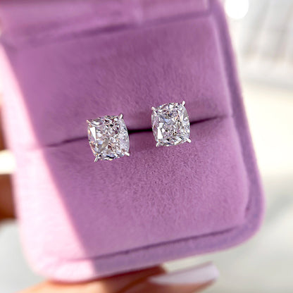 2Ct Cushion Cut Diamond Earrings 925 Silver Three Gold Options