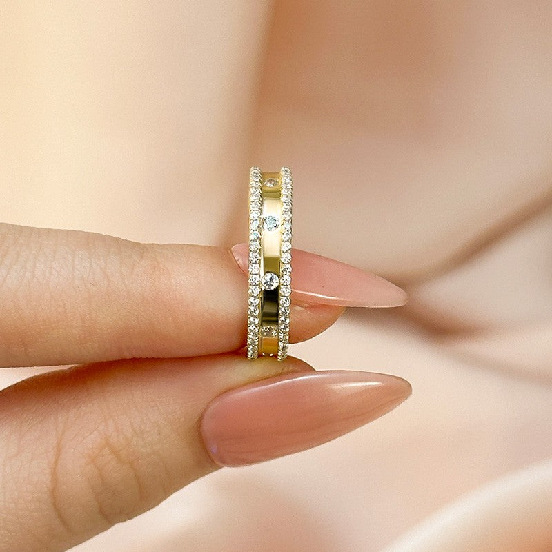 925 Silver Gold Plated 0.8ct Wide Diamond Wedding Band