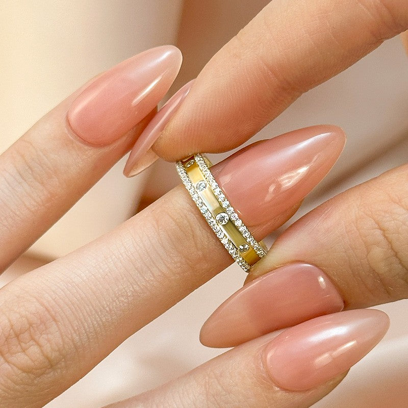 925 Silver Gold Plated 0.8ct Wide Diamond Wedding Band