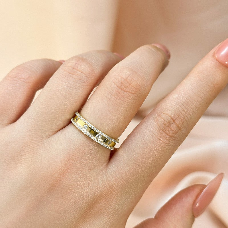 925 Silver Gold Plated 0.8ct Wide Diamond Wedding Band
