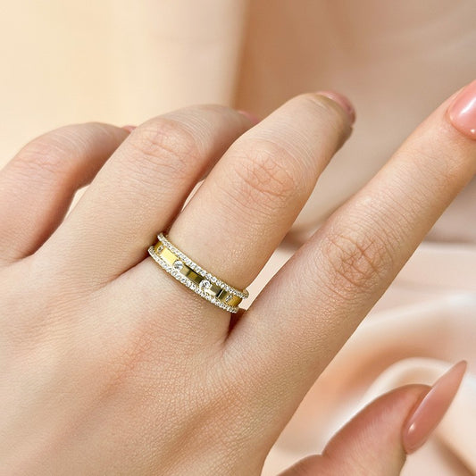 925 Silver Gold Plated 0.8ct Wide Diamond Wedding Band