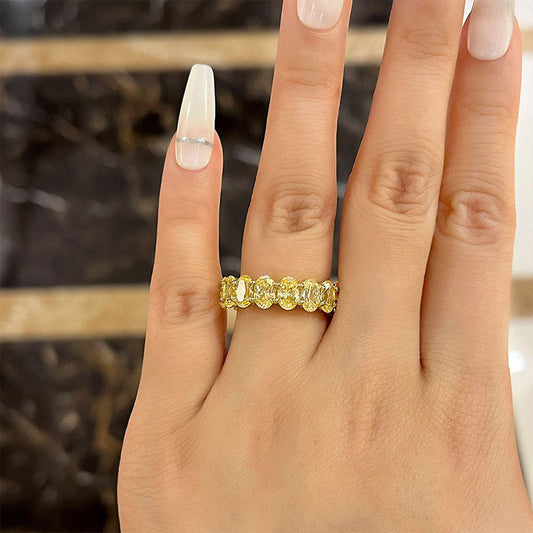 8.5Ct Oval Cut Yellow Sapphire Band 925 Silver Yellow Gold
