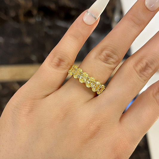 8.5Ct Oval Cut Yellow Sapphire Band 925 Silver Yellow Gold