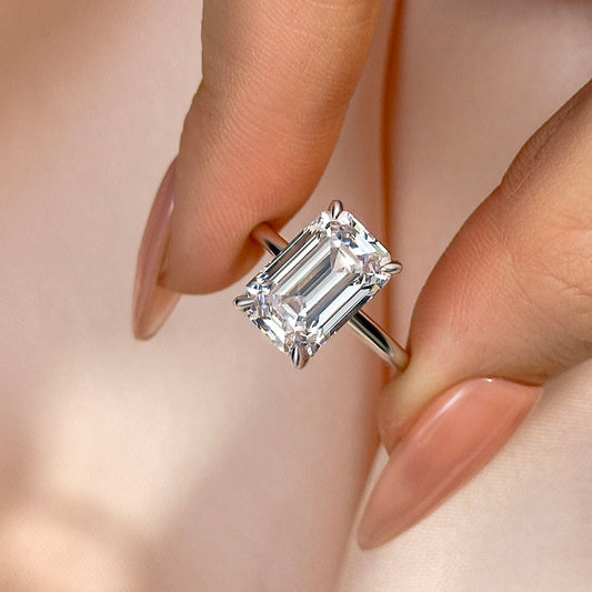 5Ct Emerald Cut Two-Tone Ring 925 Silver White/Yellow Gold