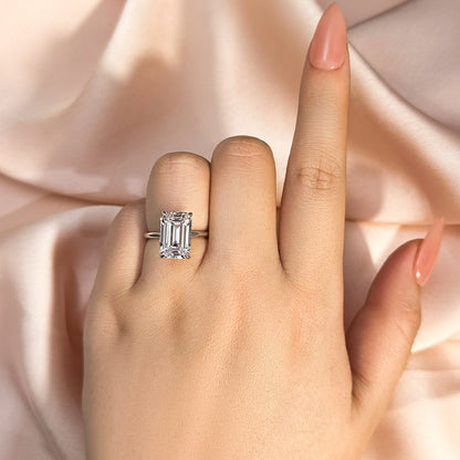 5Ct Emerald Cut Two-Tone Ring 925 Silver White/Yellow Gold