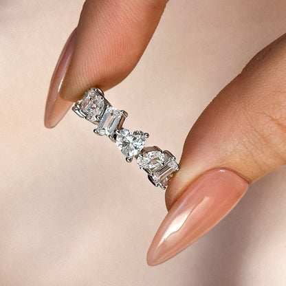 925 Silver White Gold Plated Mixed Cut Diamond Band