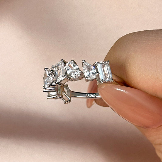 925 Silver White Gold Plated Mixed Cut Diamond Band