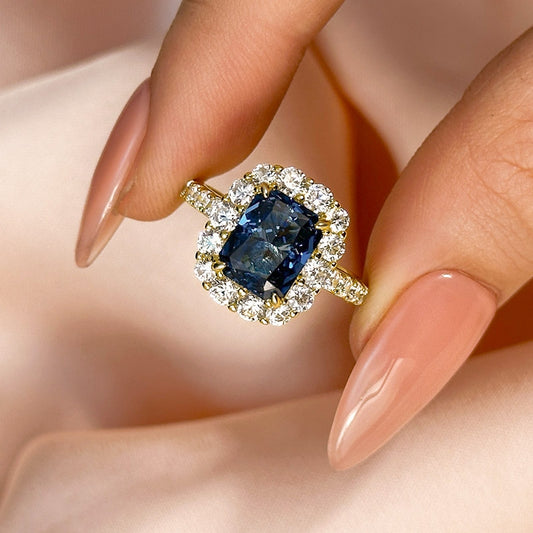 3.0 Carat Radiant Cut Montana Blue Sapphire Ring in Yellow Gold
