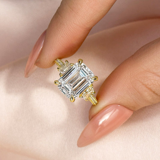 4.5ct Emerald Cut Trio Ring - White/Yellow Gold