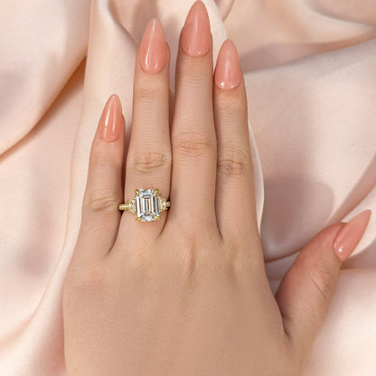 4.5ct Emerald Cut Trio Ring - White/Yellow Gold