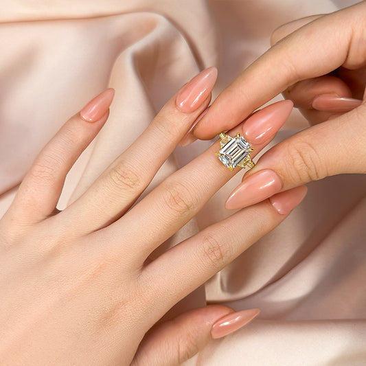 4.5ct Emerald Cut Trio Ring - White/Yellow Gold