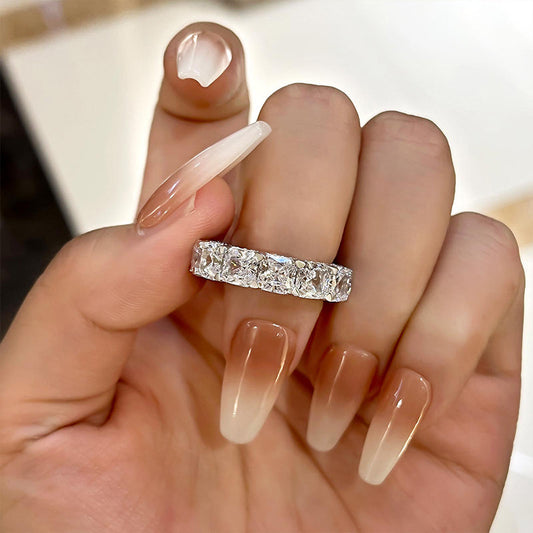 925 Silver White Gold Plated 6ct Cushion Cut Travel Wedding Band
