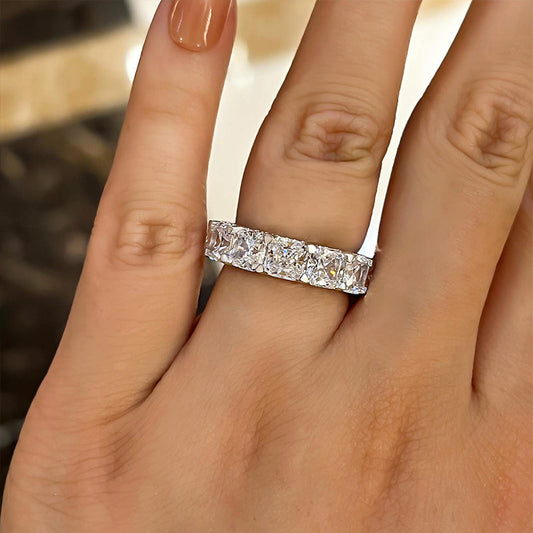 925 Silver White Gold Plated 6ct Cushion Cut Travel Wedding Band