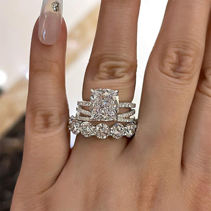 4.5Ct Cushion Cut Wedding Set - 925 Silver White Gold Plated (3-Piece)