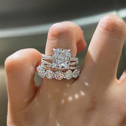 4.5Ct Cushion Cut Wedding Set - 925 Silver White Gold Plated (3-Piece)