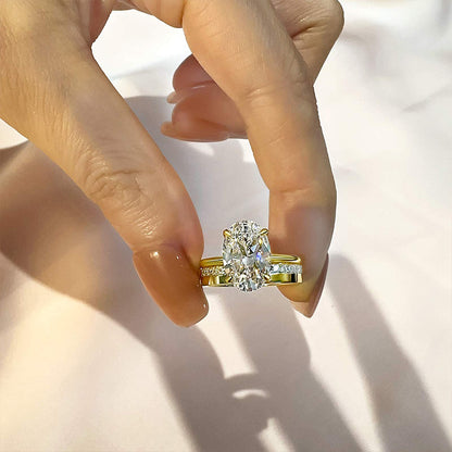 M4Ct Oval Simulated Diamond Ring with Halo 18K Gold Plated
