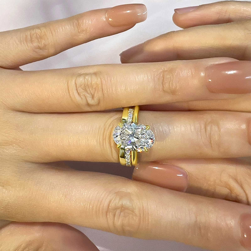 M4Ct Oval Simulated Diamond Ring with Halo 18K Gold Plated