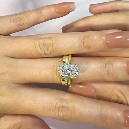 M4Ct Oval Simulated Diamond Ring with Halo 18K Gold Plated