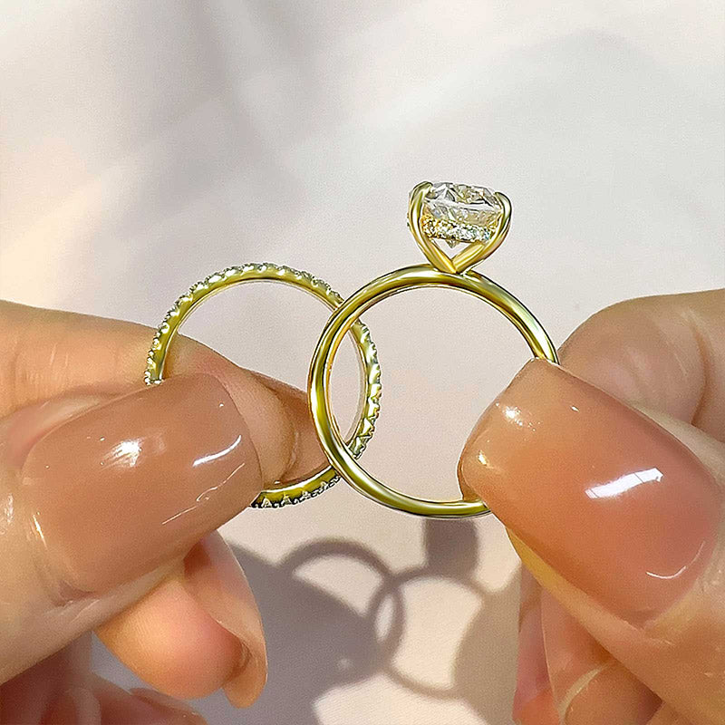 M4Ct Oval Simulated Diamond Ring with Halo 18K Gold Plated