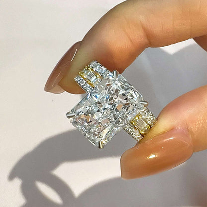 6.5 Carat Radiant Cut Simulated Diamond Tri-Tone Gold Bridal Ring