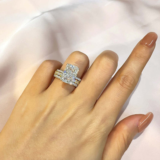 6.5 Carat Radiant Cut Simulated Diamond Tri-Tone Gold Bridal Ring
