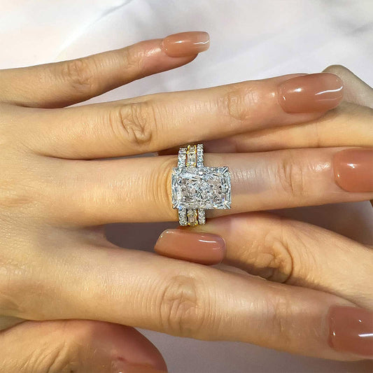 6.5 Carat Radiant Cut Simulated Diamond Tri-Tone Gold Bridal Ring