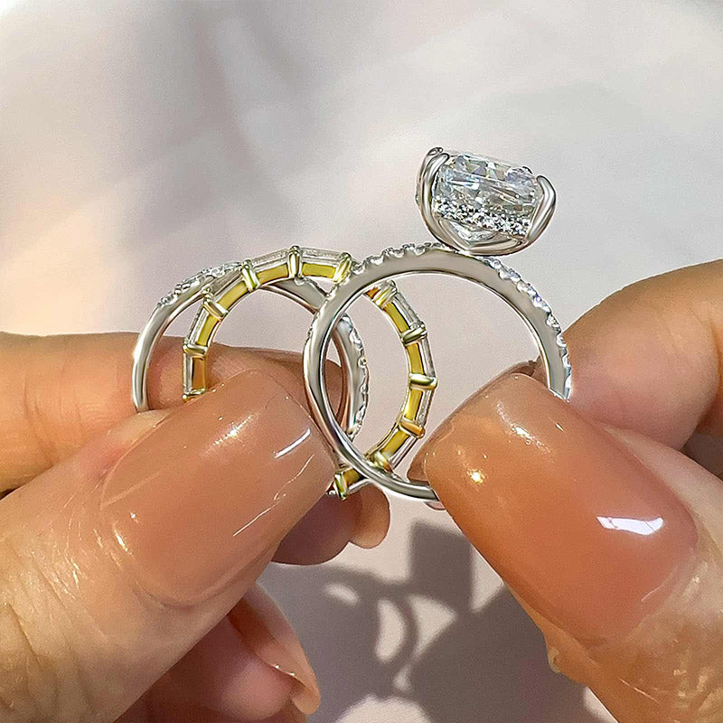 6.5 Carat Radiant Cut Simulated Diamond Tri-Tone Gold Bridal Ring
