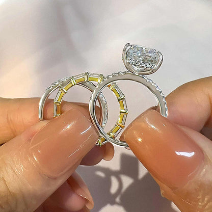6.5 Carat Radiant Cut Simulated Diamond Tri-Tone Gold Bridal Ring