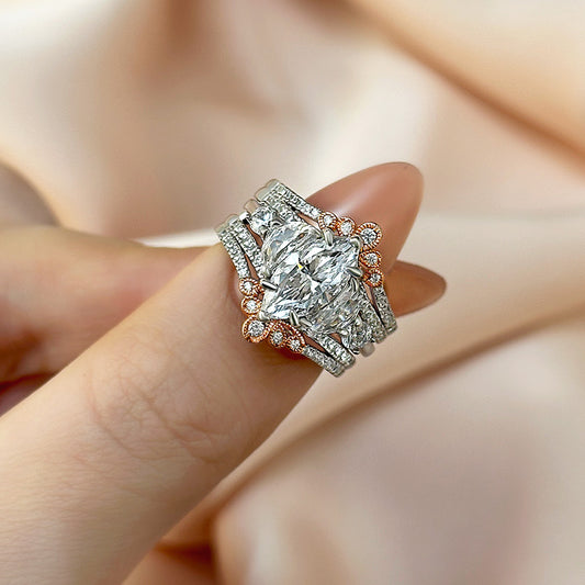 15CT Marquise Cut Diamond Ring with 1CT Side Stones 925 Silver